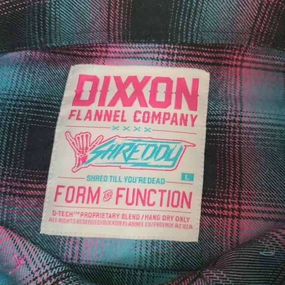 Dixxon Flannel Company Form And Function Plaid Button Up Shirt Black Pink Teal L - Picture 5 of 8